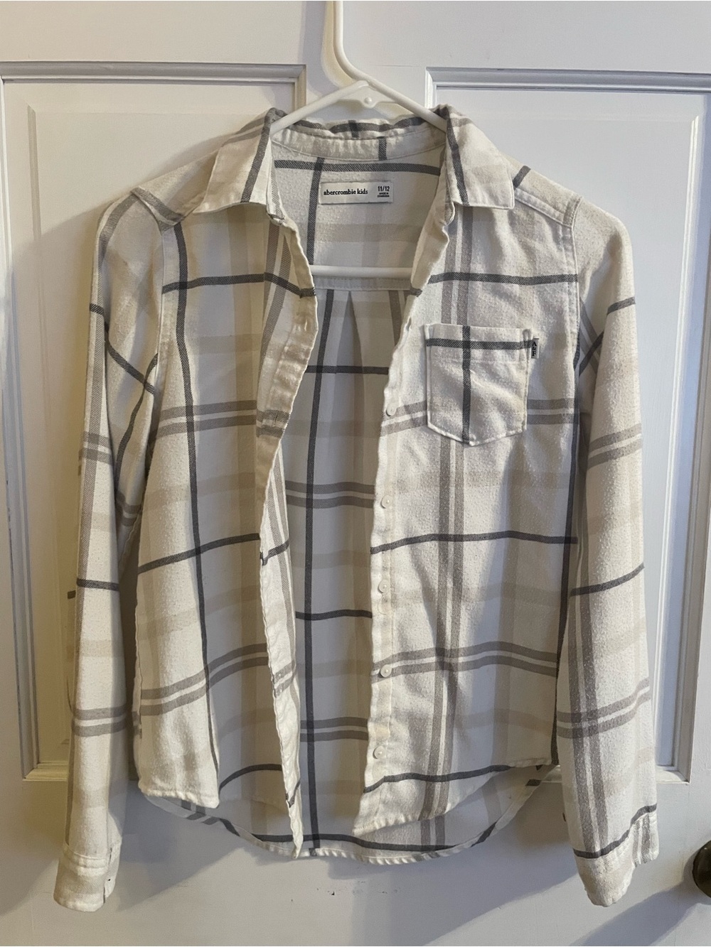 Abercrombie & Fitch Cream and Gray Plaid Button-Down Shirt - Kid’s